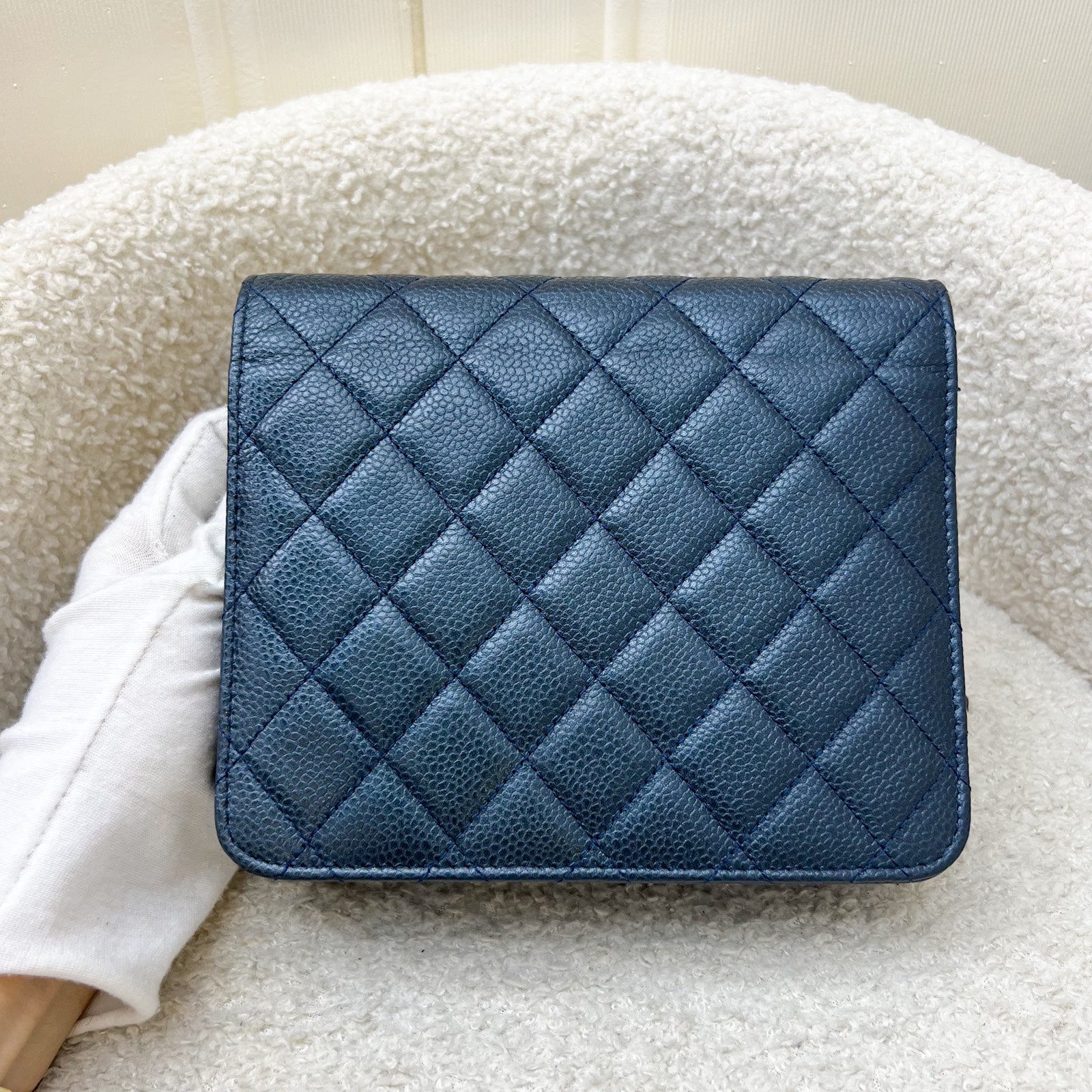 Chanel Square Wallet on Chain WOC in Metallic Blue Caviar and LGHW (Model: ) Crossbody