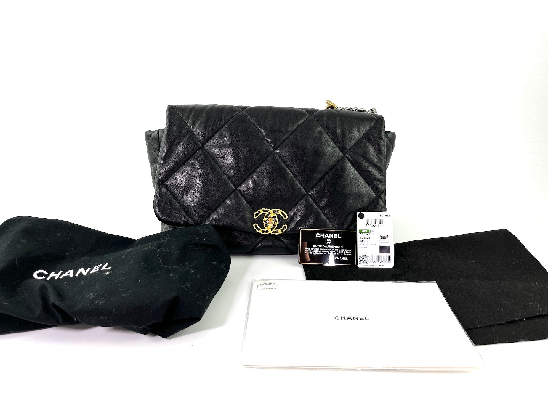 CHANEL 19 Black Goatskin Chain Quilted Maxi Bag