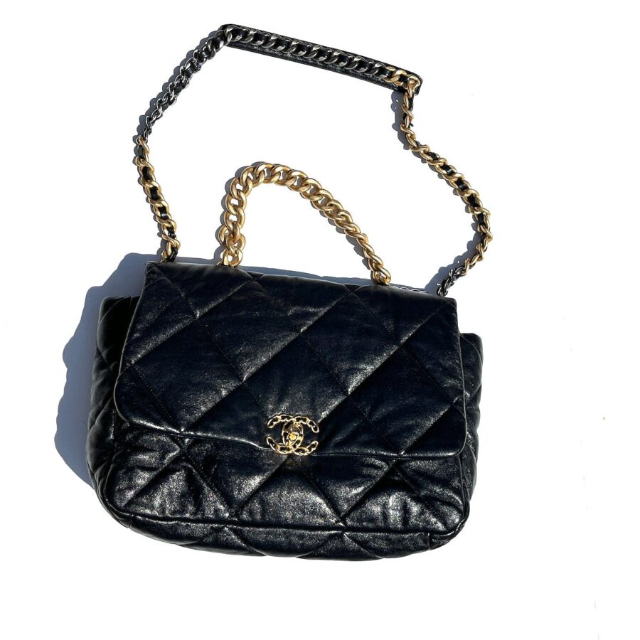 CHANEL 19 Black Goatskin Chain Quilted Maxi Bag | Studio Nafay