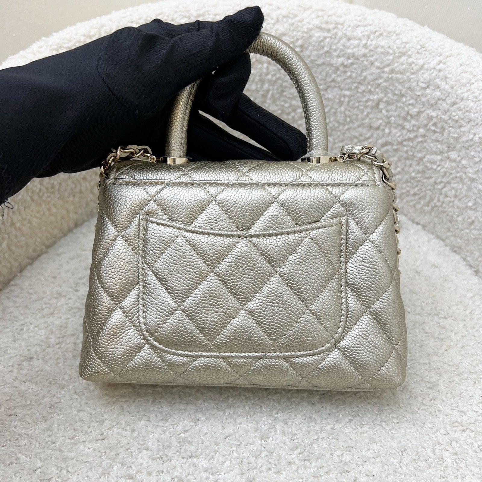 Chanel Micro Coco Handle Flap Bag in 25K Metallic Gold Caviar and LGHW (Model: )