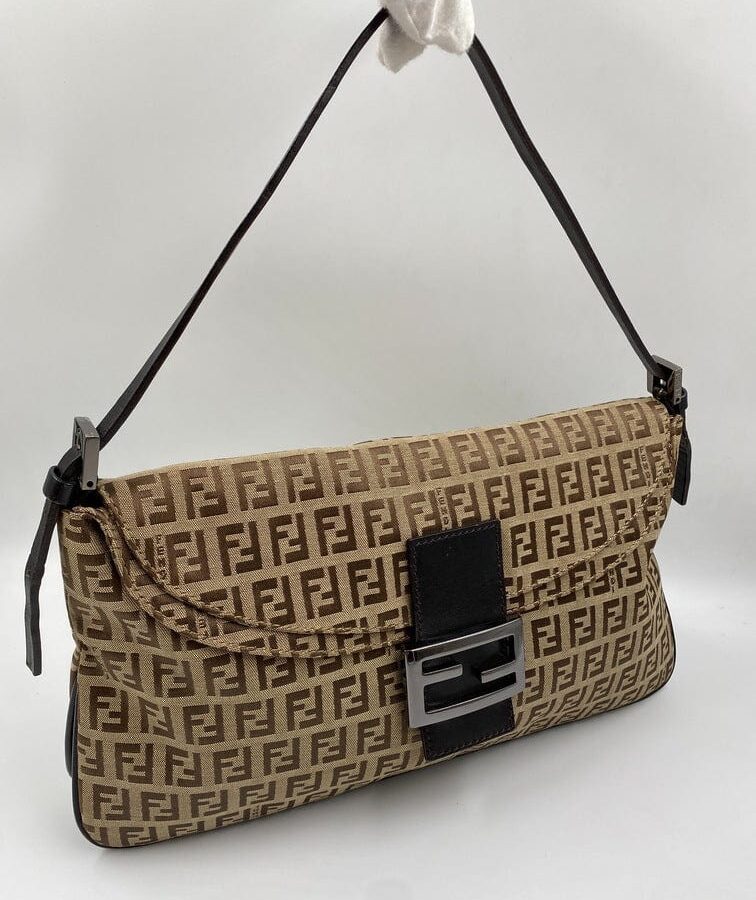 Fendi Zucchino Double Flap Bag in Classic Zucchino Beige Brown Canvas | Studio Nafay
