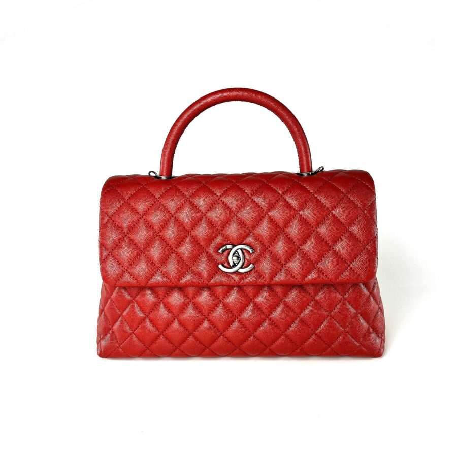 CHANEL Red Medium Coco Handle Top Handle Quilted Caviar Leather Bag | Studio Nafay