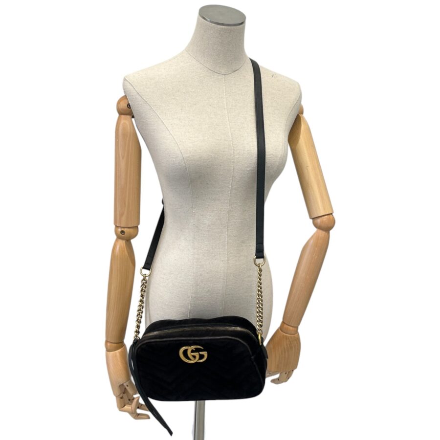 Women's Velvet Gg Marmont Camera Bag Handbag Black | Studio Nafay