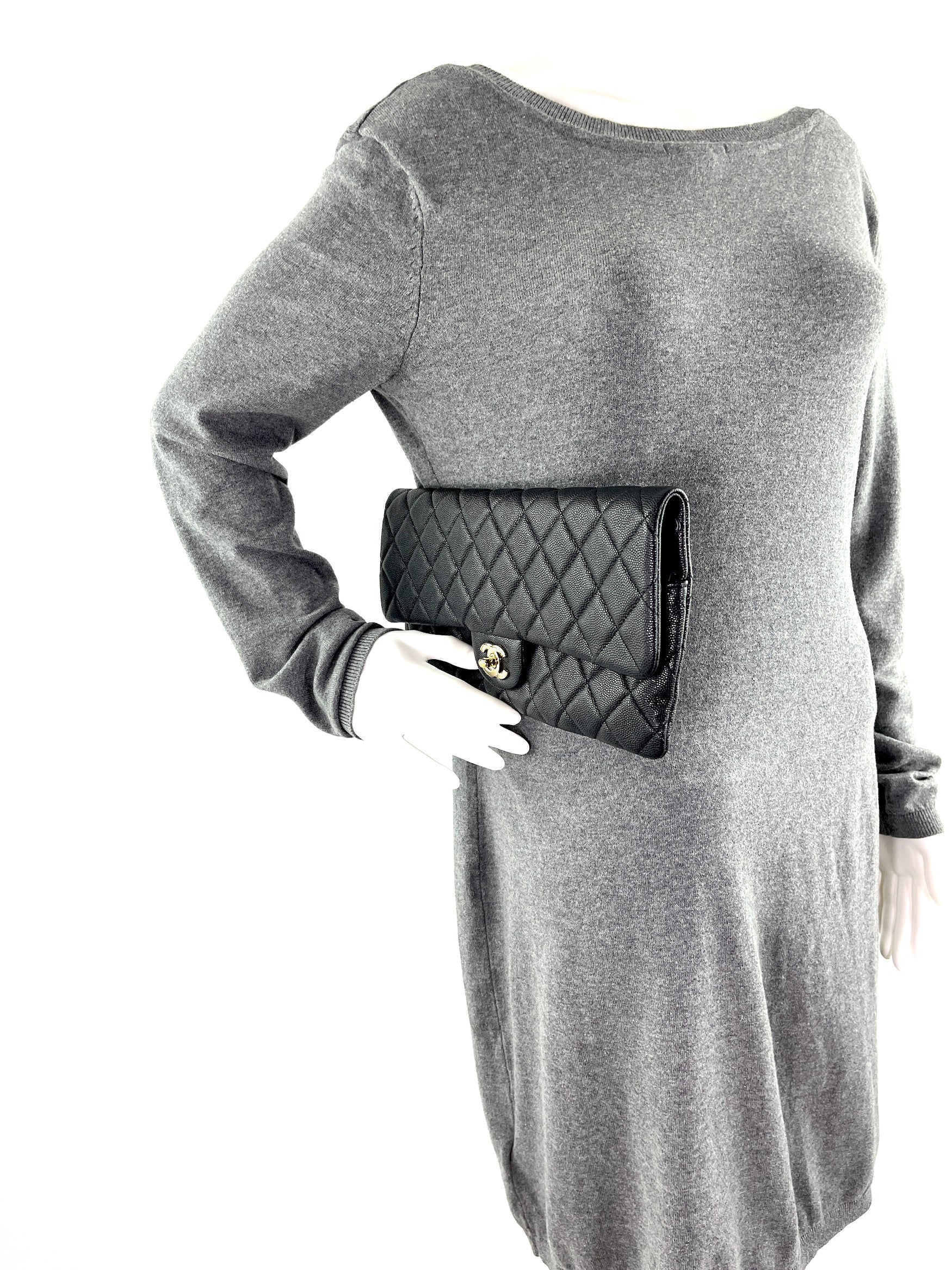 Classic Black Quilted Borsa da Ufficio Caviar Pattina Clutch