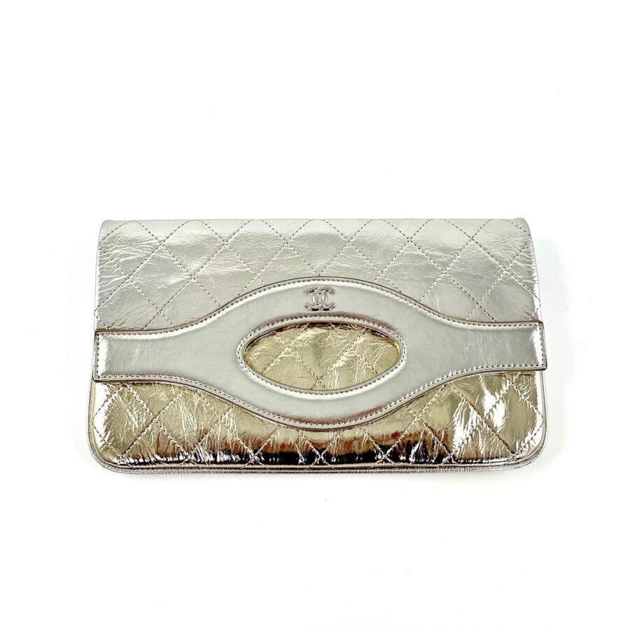 CHANEL Silver Gold Metallic Quilted 31 O Case Flap Clutch Bag | Studio Nafay