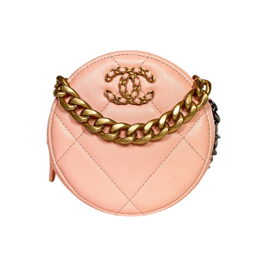 Chanel 19 Peach Round Clutch with Chain | Studio Nafay