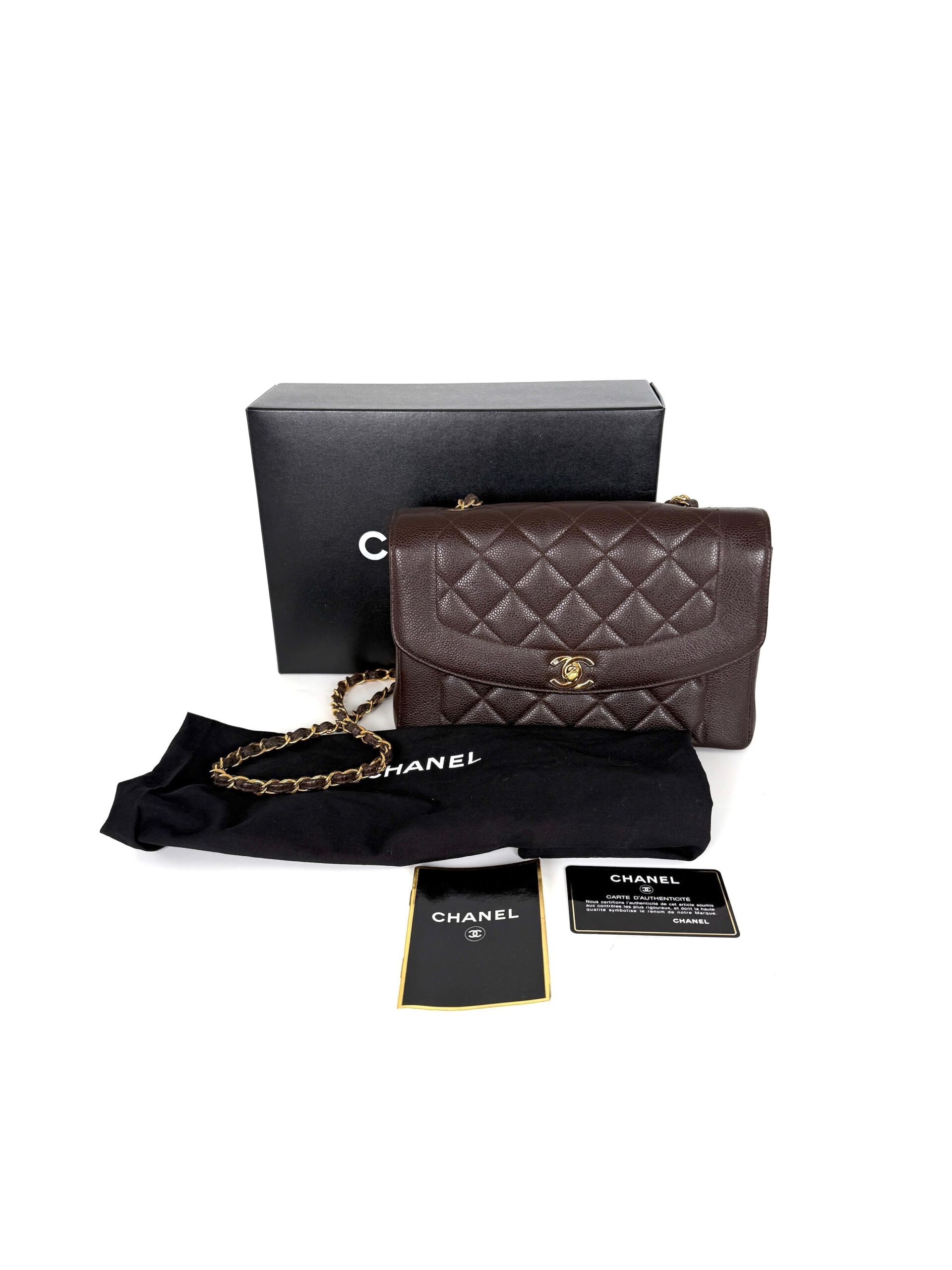 CHANEL Diana Medium Brown Caviar Quilted Leather Crossbody Flap Bag