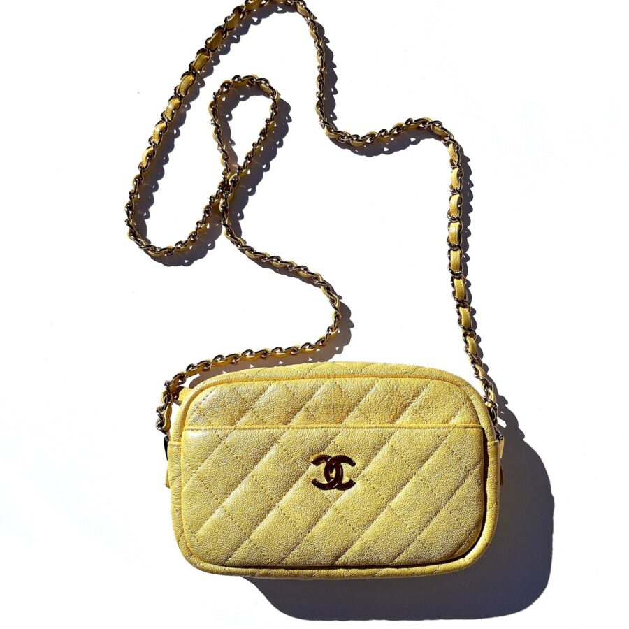 CHANEL Iridescent Yellow Caviar Leather Camera Case Crossbody Bag | Studio Nafay