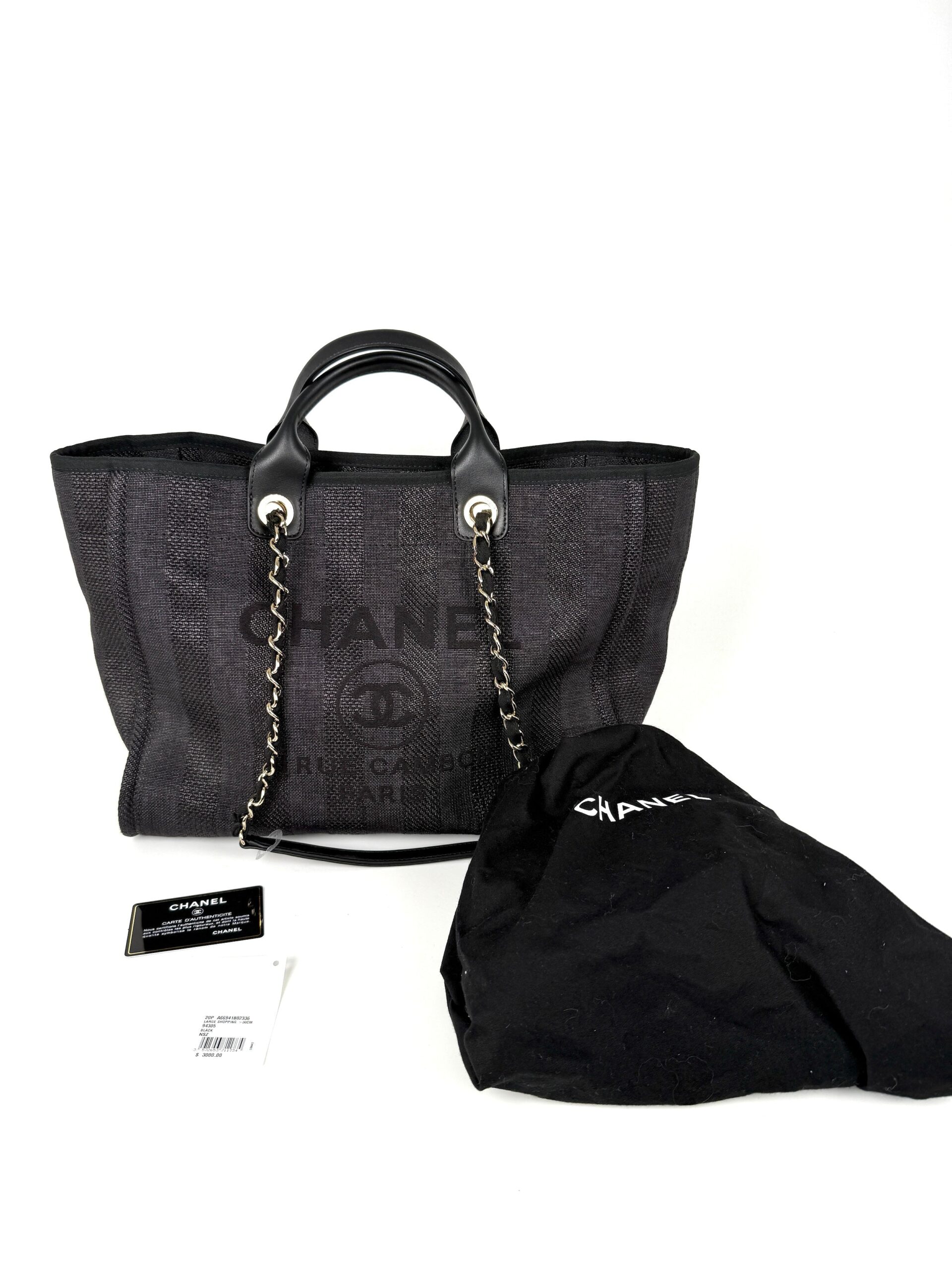 CHANEL Deauville Straw Raffia Black Large Shopping Tote