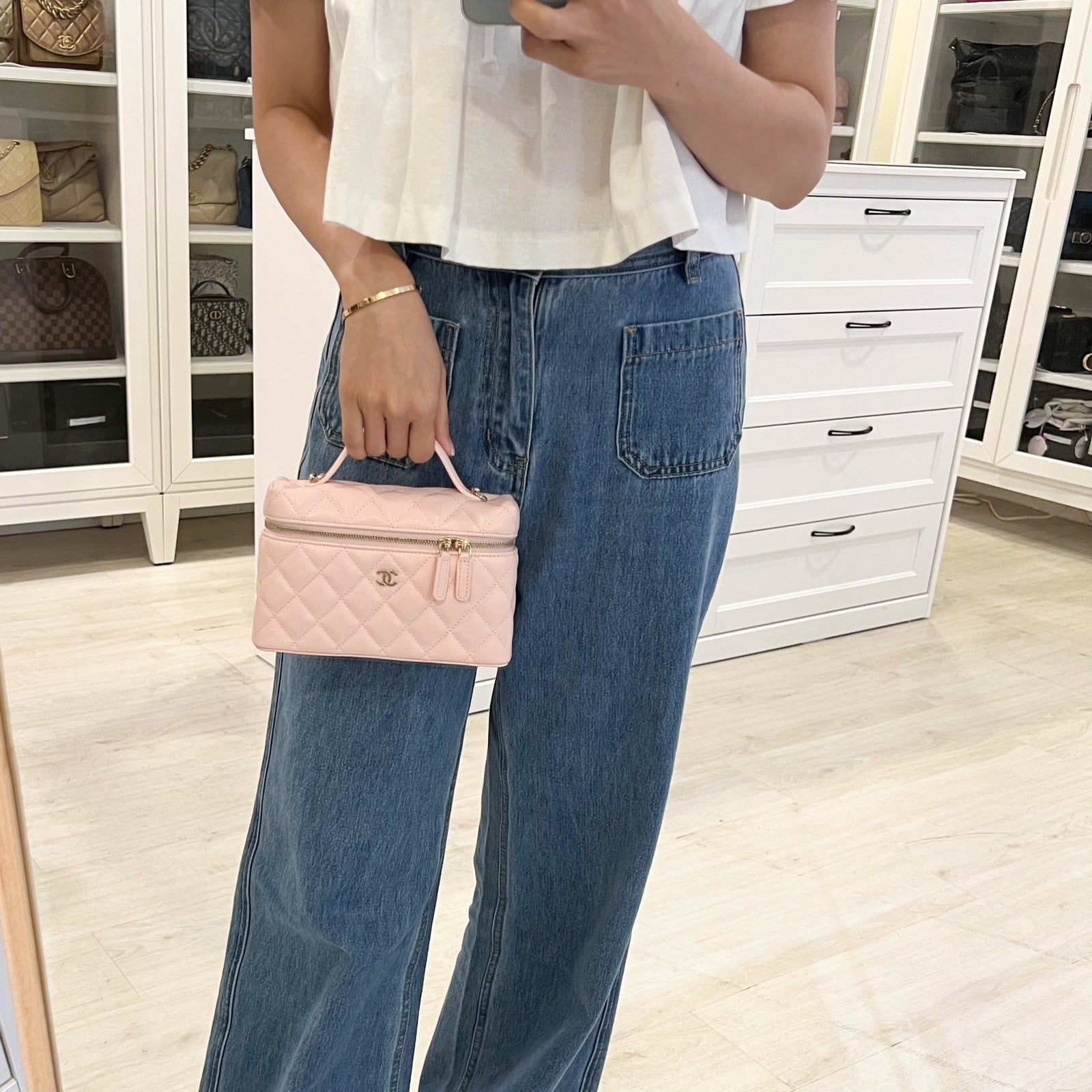 Chanel Vanity / Clutch with Chain (LP Style Bag) in 25S Light Pink Caviar and LGHW (Model: )