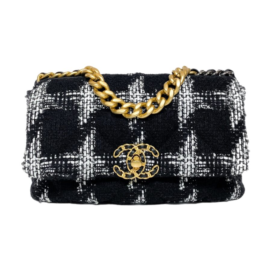 Chanel 19 Medium Black and White Tweed Flap Bag | Studio Nafay