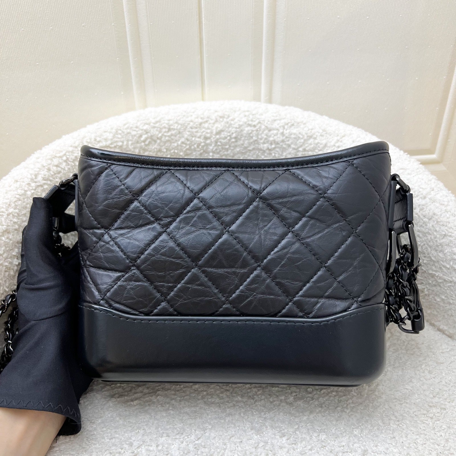 Chanel So Black Small Gabrielle Hobo Bag in Black Distressed Leather and Black HW