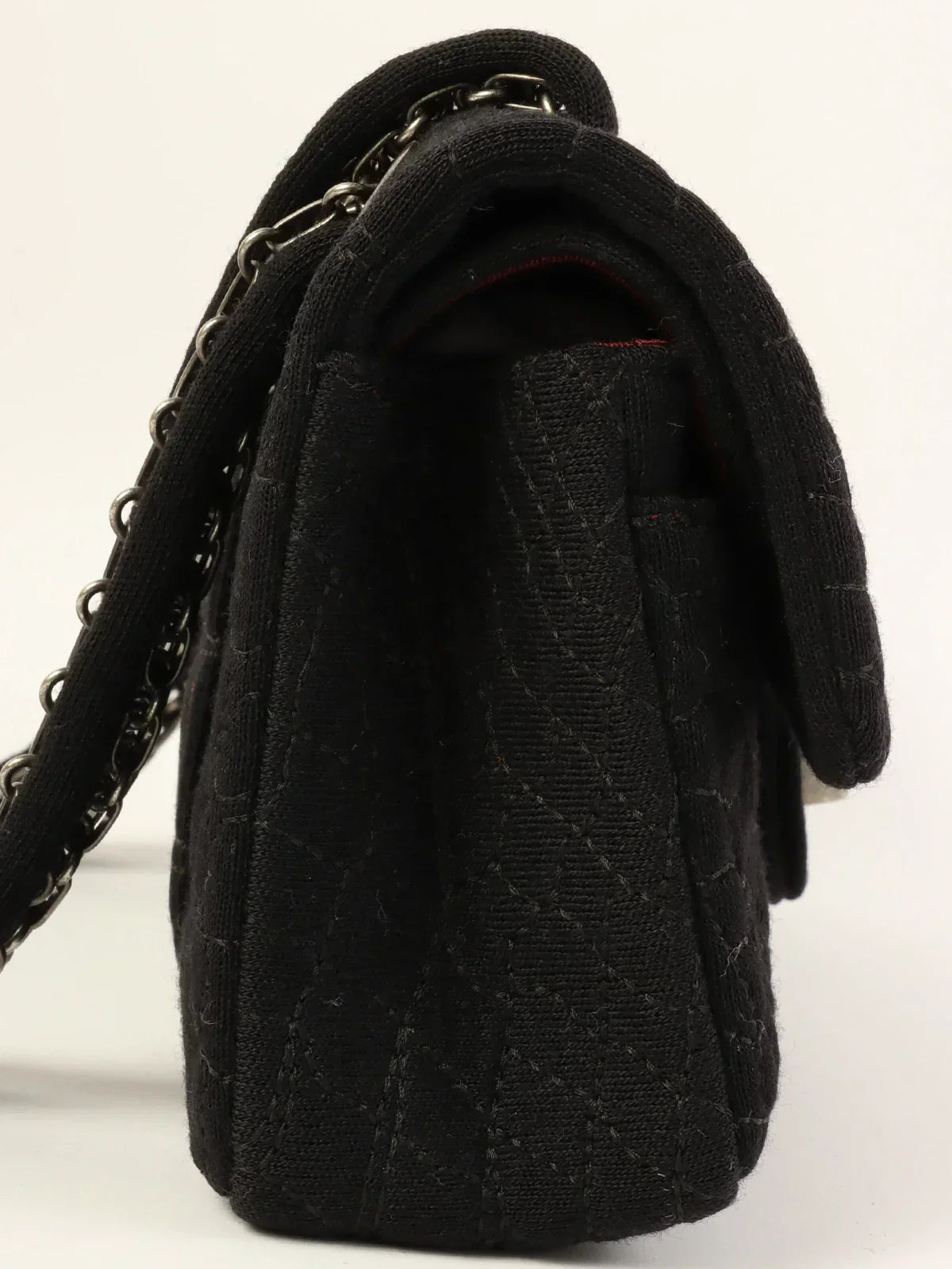 Chanel Around Nmade Cotton Crocodile Stitch. Chain Shoulder Bag Black