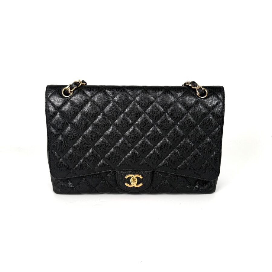CHANEL Maxi Jumbo Classic Black Caviar Quilted Gold Hardware Single Flap Shoulder Crossbody Bag | Studio Nafay