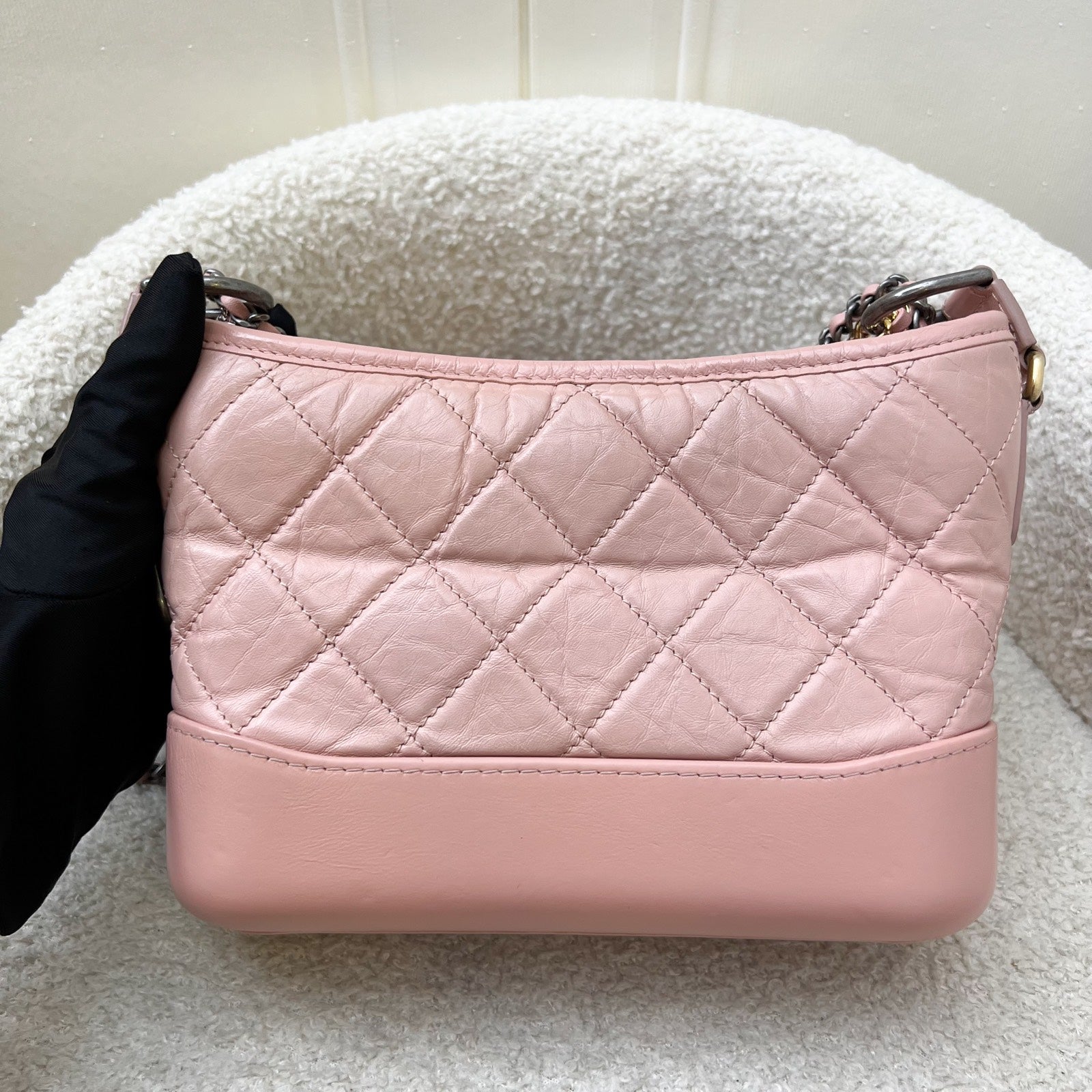 Chanel Small Gabrielle Hobo in Pink Distressed Calfskin, Pink Base and 3-Tone HW Shoulder Bag