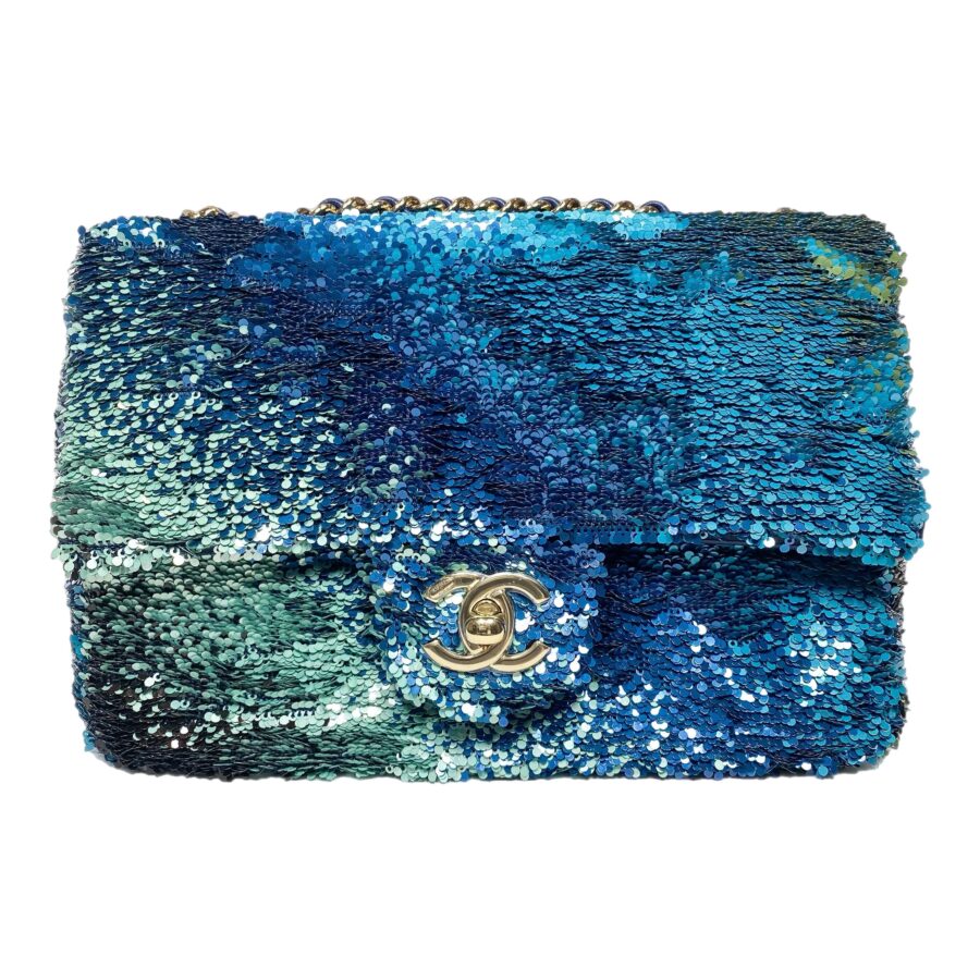 Chanel Blue Green Shaded Sequins Mini Flap Bag | Studio Nafay