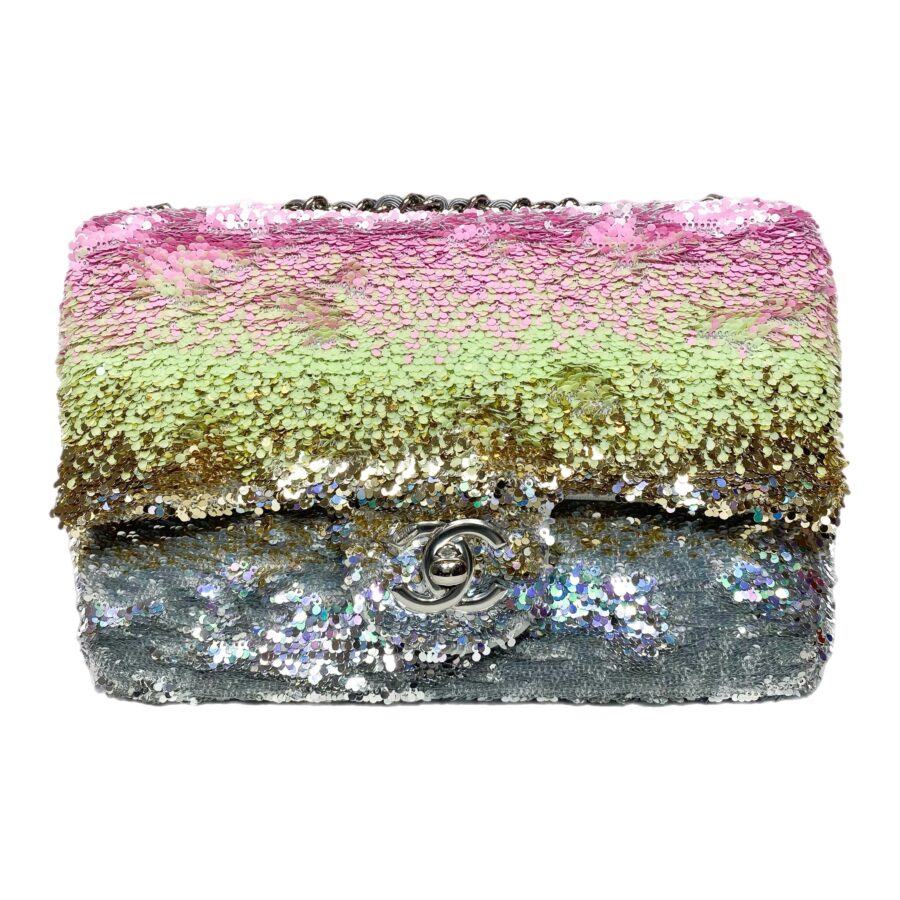 Chanel Pink Green Silver Sequins Mini Flap Bag | Studio Nafay