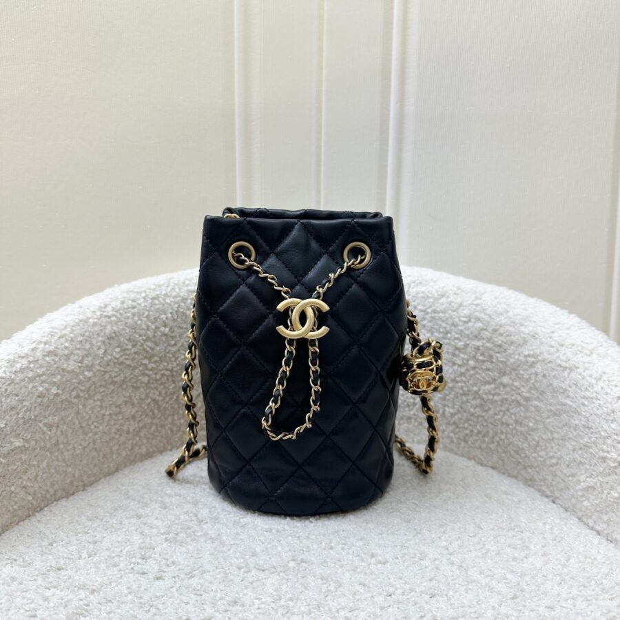 Chanel New Pearl Crush Bucket Bag in 22S Black Lambskin AGHW | Studio Nafay