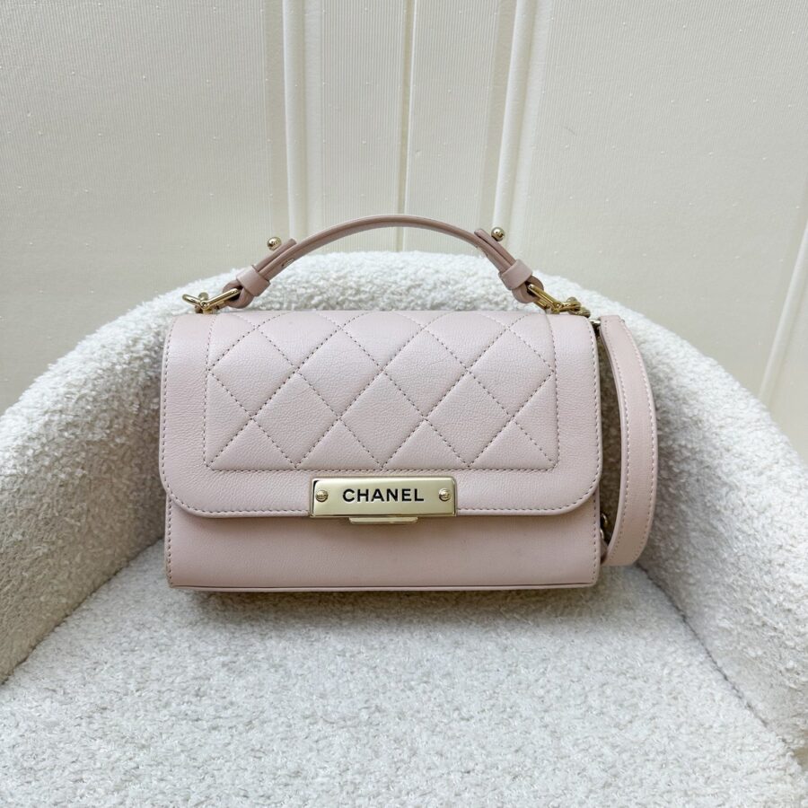 Chanel 17C Click Label Shoulder Bag in Light Pink Calfskin and LGHW | Studio Nafay