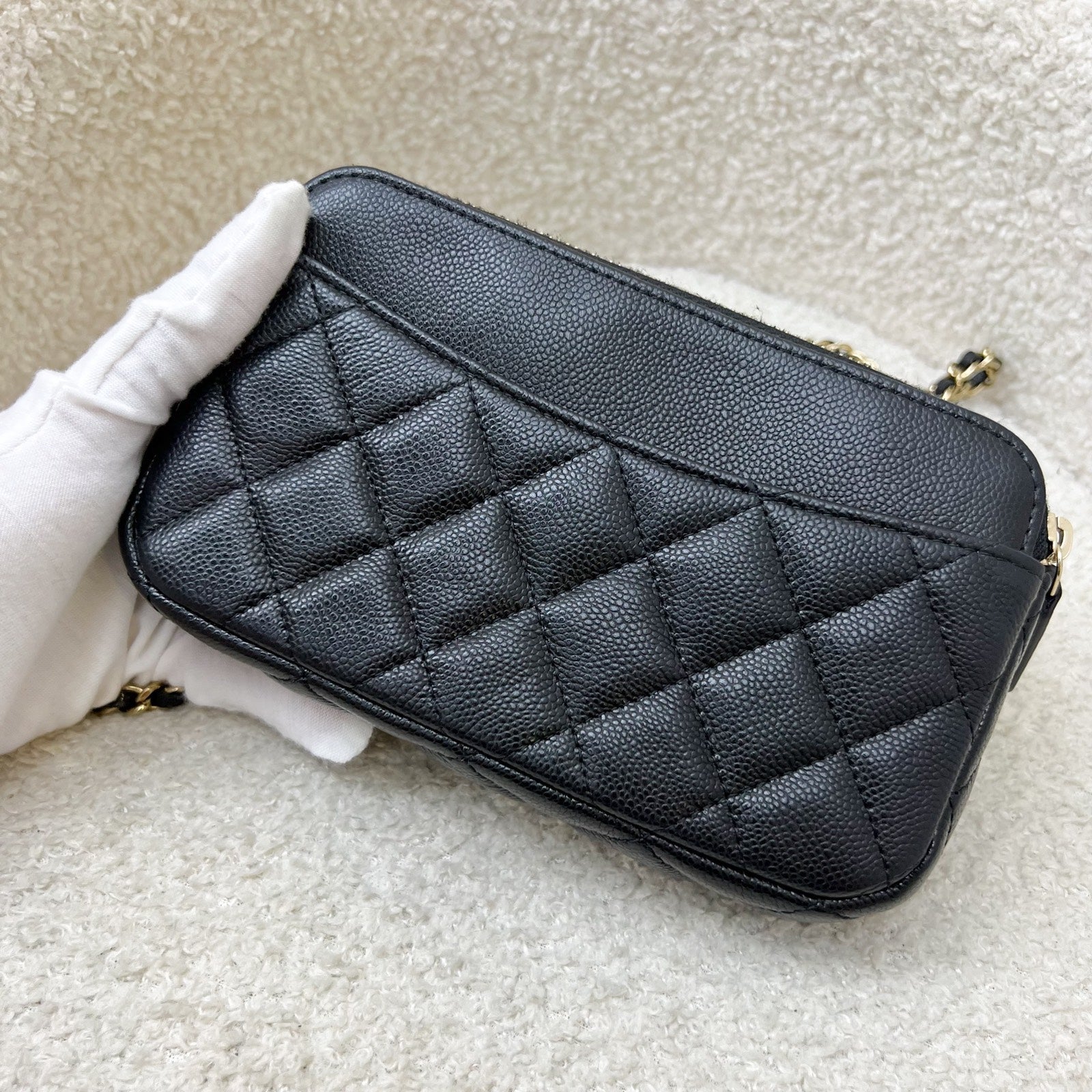 Chanel Phone Holder / Wallet On Chain WOC in Black Caviar and LGHW (Model: ) Crossbody