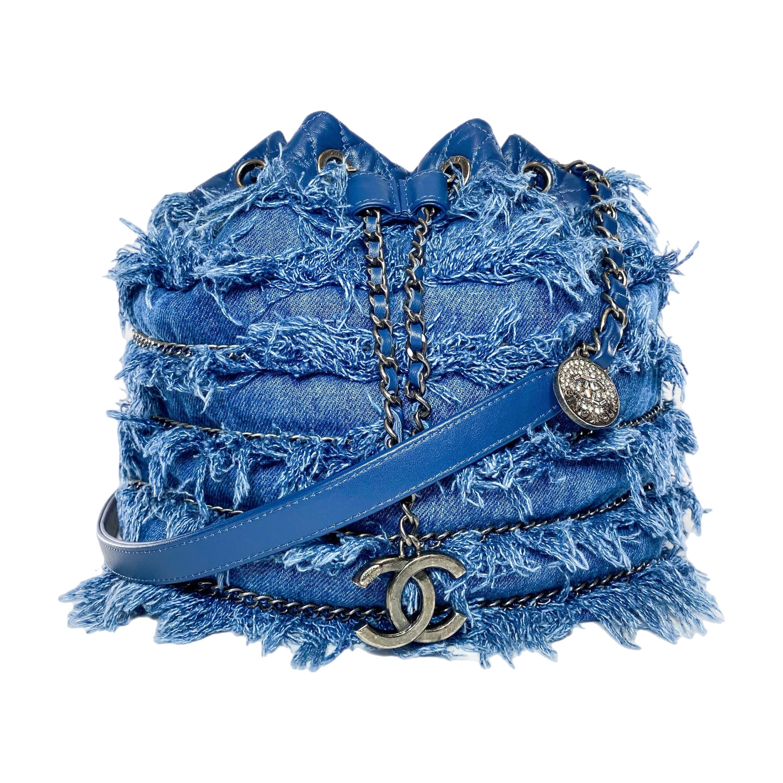 Chanel Bucket Leather Blue Handbag