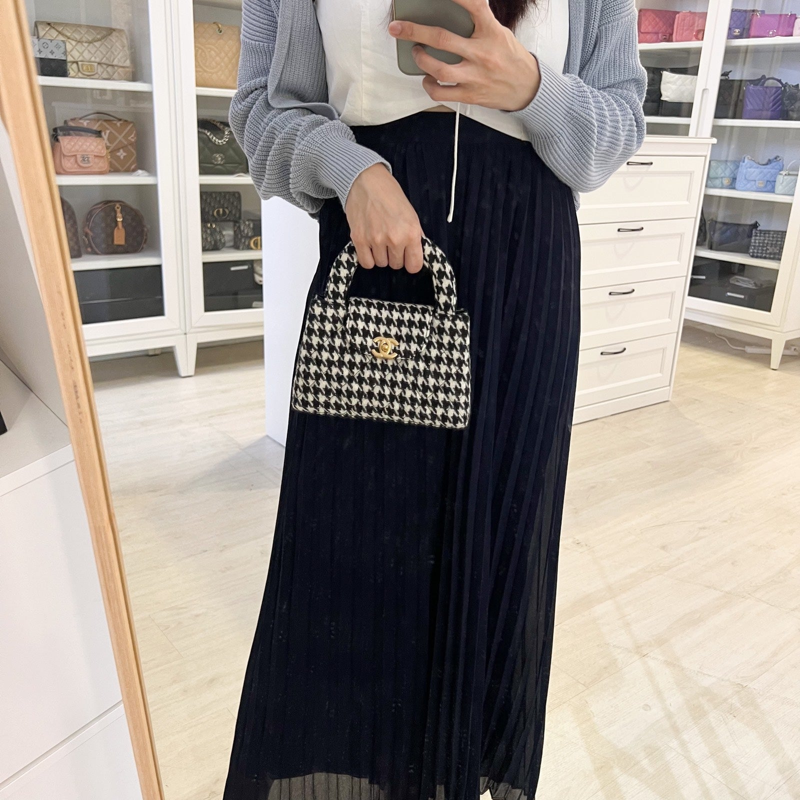 Chanel Mini / Small Kelly Bag in 24A Houndstooth Tweed and AGHW