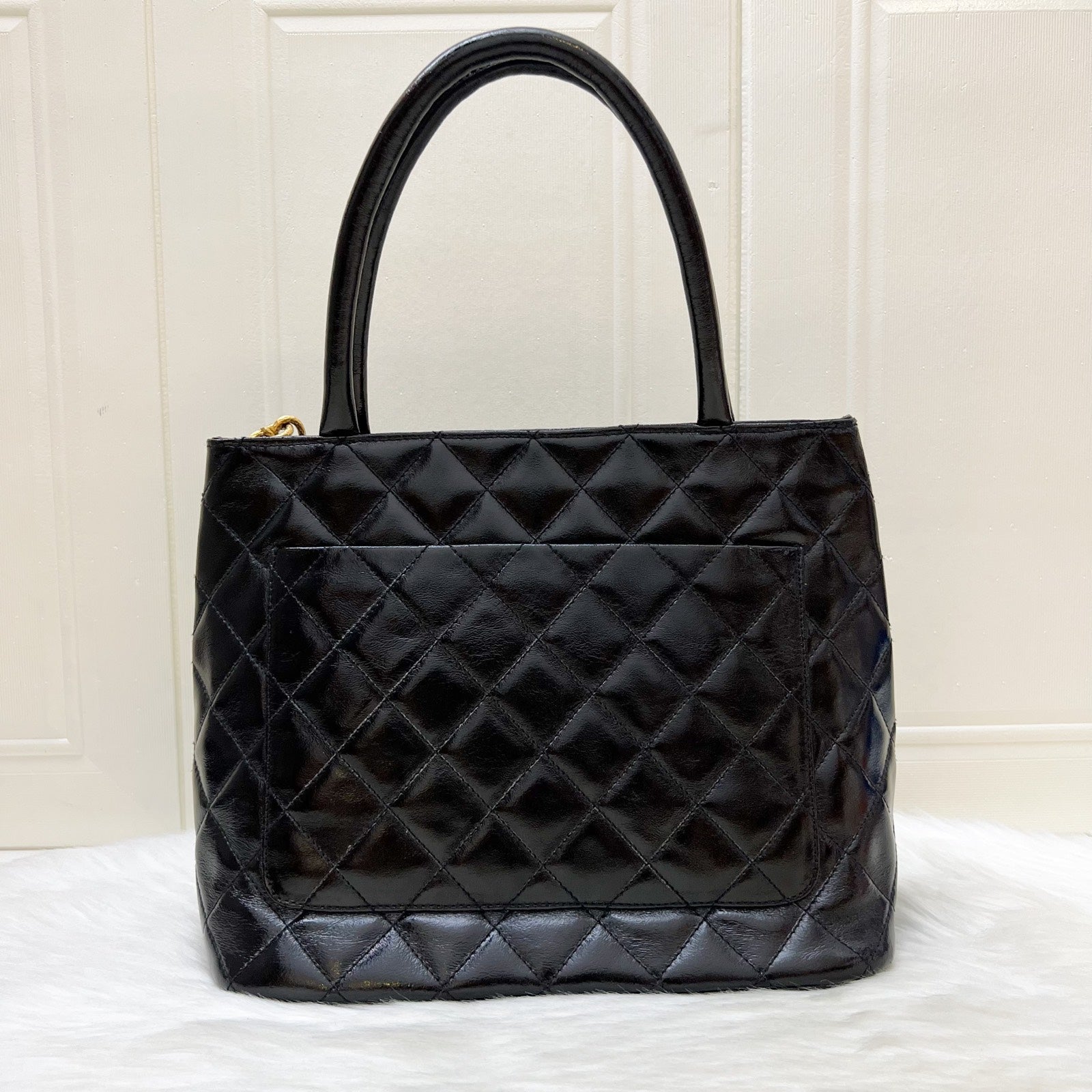 Chanel Medallion Tote in Black Glossy Calfskin and AGHW