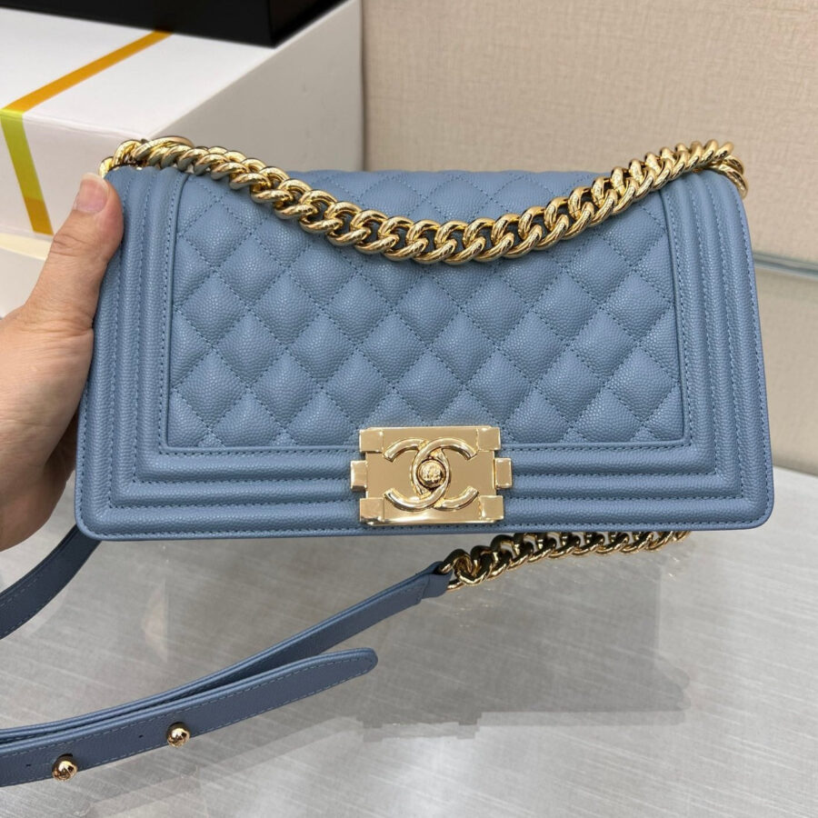 BOY BAG MEDIUM 25 CLOUD BLUE CAVIAR GOLD HARDWARE | Studio Nafay