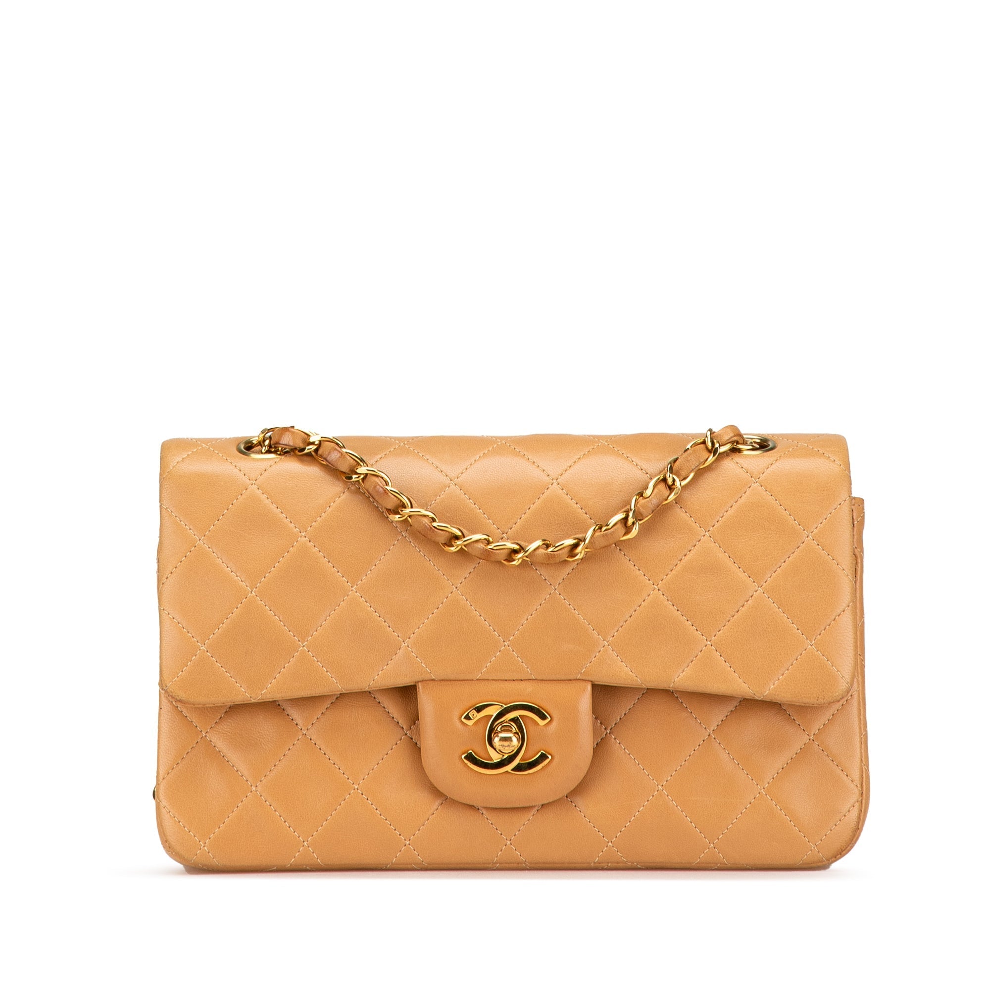 Orange Chanel Small Classic Lambskin Double Flap Shoulder Bag