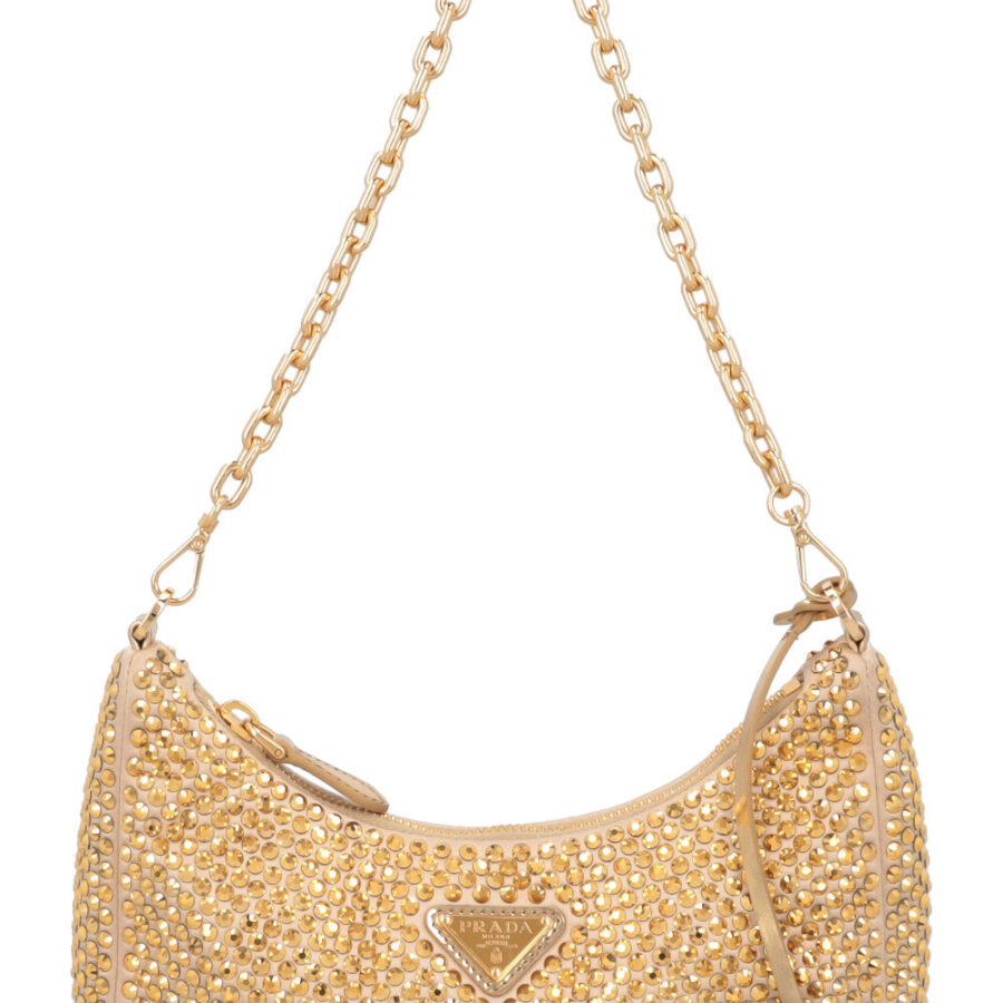 PRADA Re-Edition Crossbody Bag Gold Crystal Satin | Studio Nafay