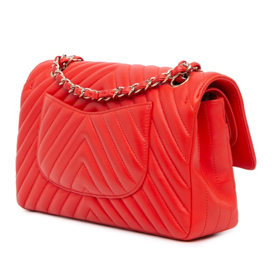 Red Chanel Medium Classic Chevron Lambskin Double Flap Shoulder Bag | Studio Nafay