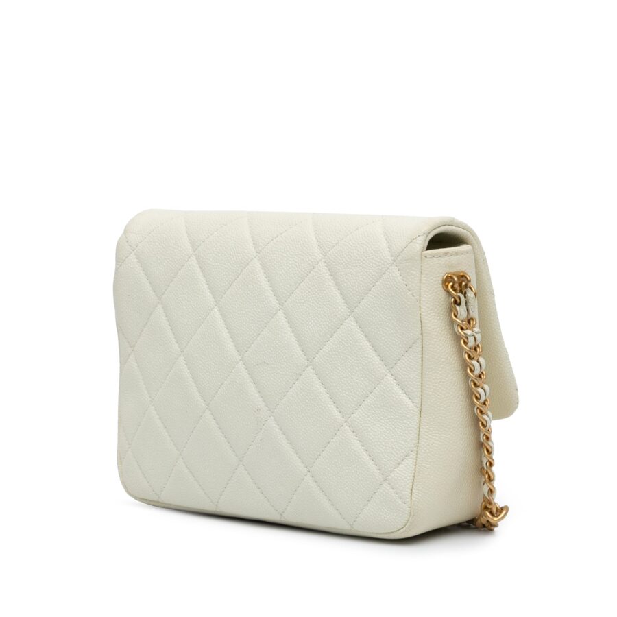 White Chanel Small Quilted Caviar Chain Melody Flap Crossbody Bag | Studio Nafay