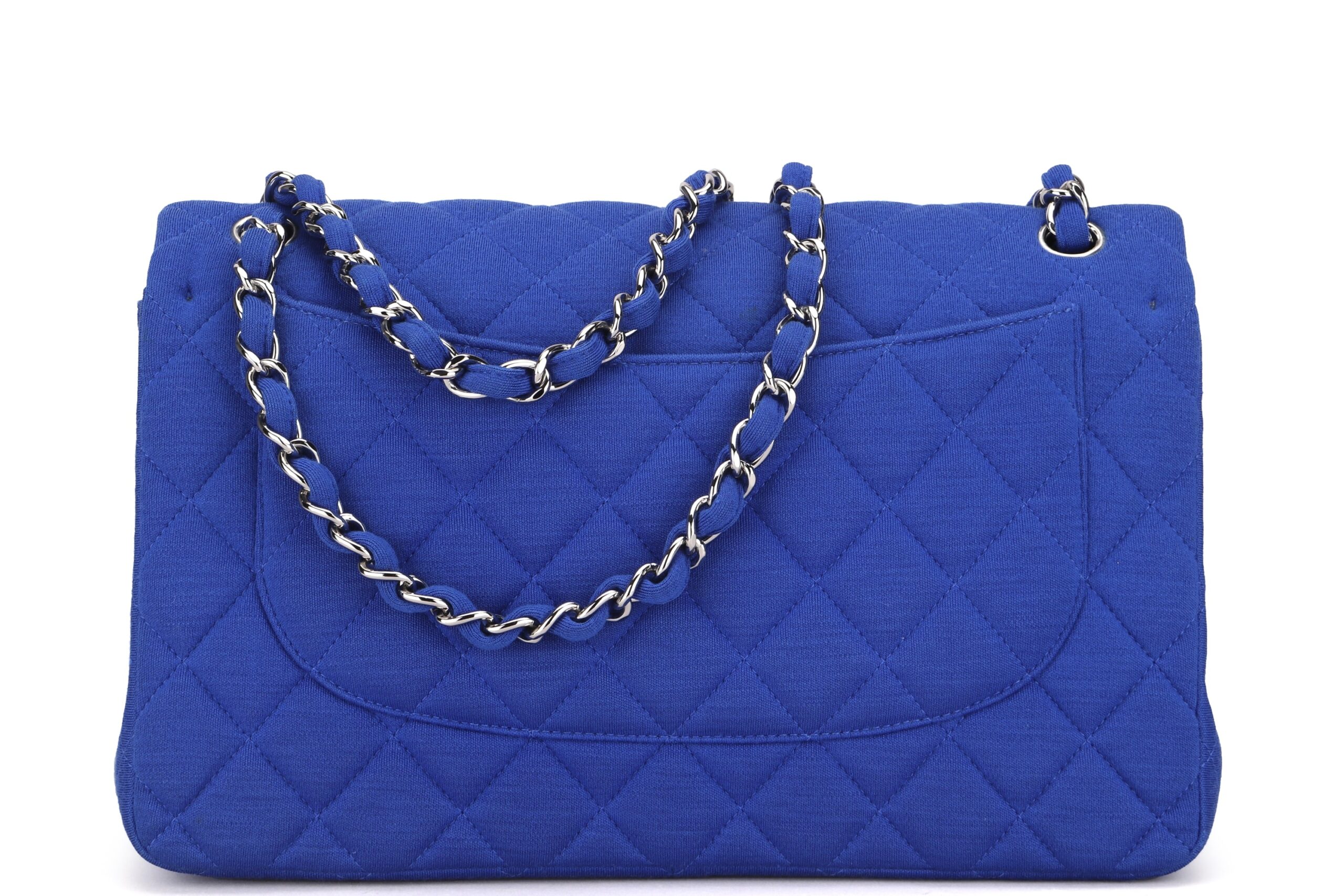 CHANEL CLASSIC FLAP (1962xxxx) JUMBO BLUE FABRIC SILVER HARDWARE, WITH, NO DUST COVER