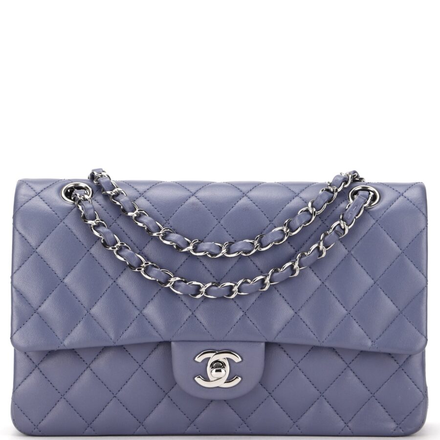 CHANEL CLASSIC FLAP (1583xxxx) MEDIUM LILAC LAMBSKIN SILVER HARDWARE, WITH, DUST COVER & BOX | Studio Nafay