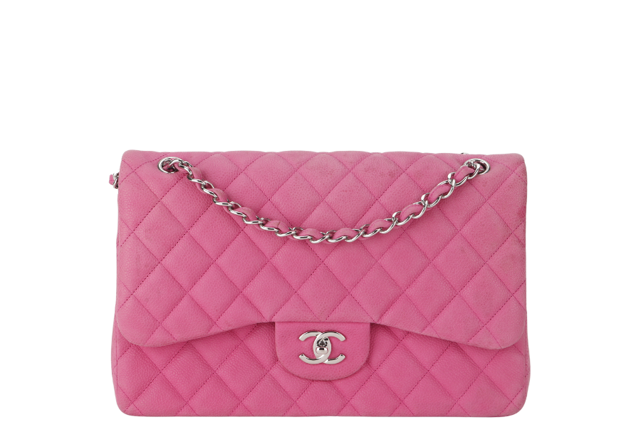 CHANEL CLASSIC DOUBLE FLAP BAG JUMBO FUSCHIA SUEDE CAVIAR SILVER HARDWARE (1803xxxx) NO DUST COVER | Studio Nafay