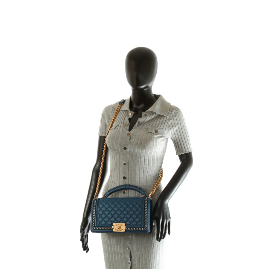 CHANEL Medium Boy Bag with Chain Handle & Trim - Blue w/Gold | Studio Nafay