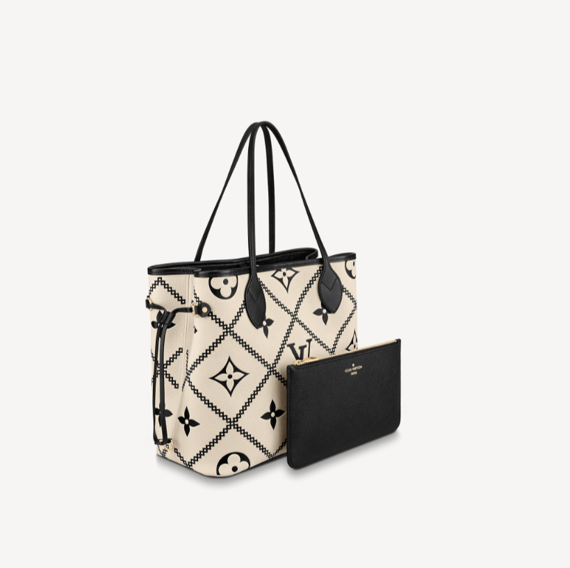Louis Vuitton Embroidered Cream Neverfull LV Tote