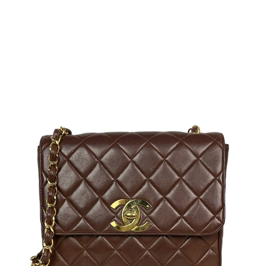Chanel 1990s Brown Lambskin Leather CC Maxi Flap Messenger Bag | Studio Nafay