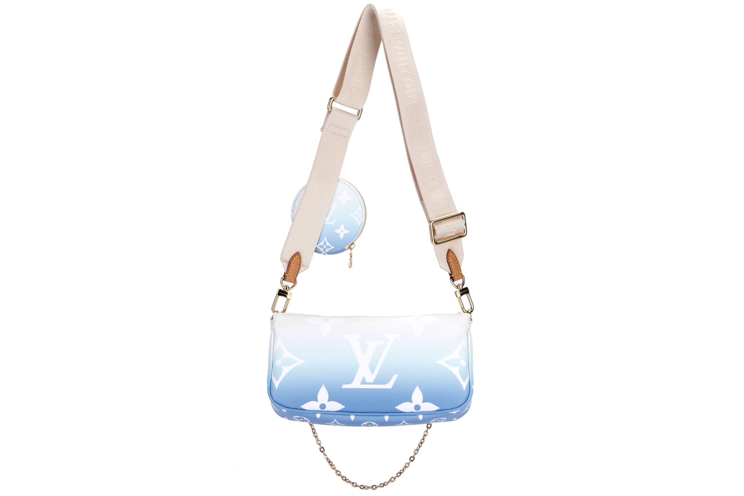 LOUIS VUITTON MULTI POCHETTE ACCESSORIES BLUE GIANT MONOGRAM CANVAS, WITH STRAP, CHAIN, DUST COVER & BOX Clutch