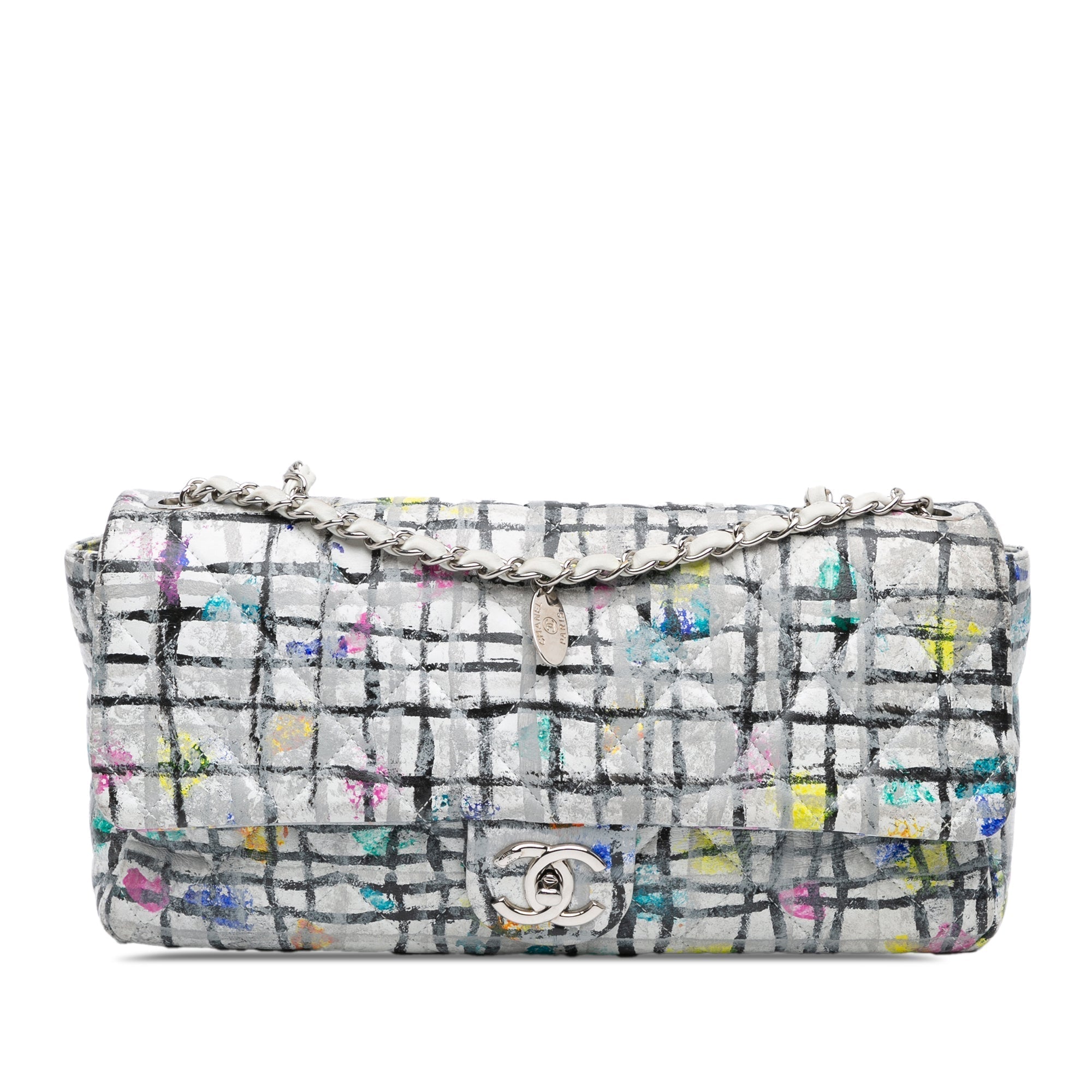 White Chanel Medium Calfskin Hand Painted Graffiti Flap Crossbody Bag