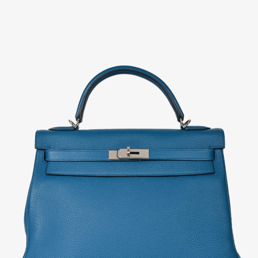 Hermès Blue Clemence Retourne Kelly 32 With Strap | Studio Nafay