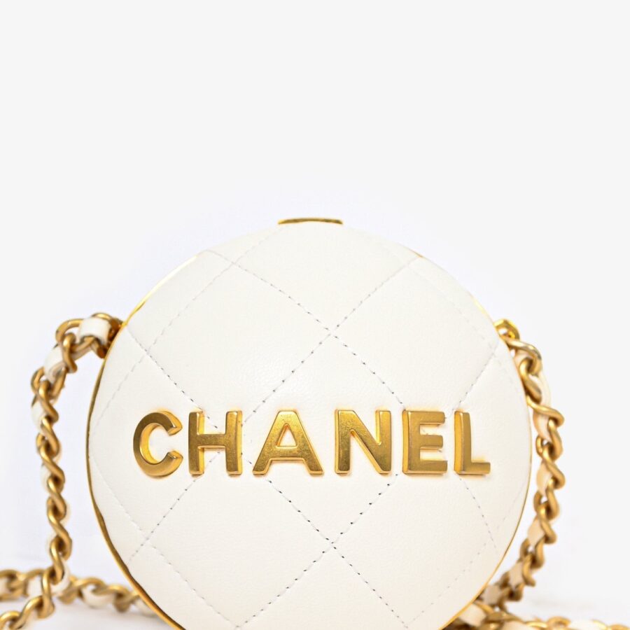 Chanel White Lambskin Leather -Le19M Coco Sphere Minaudiere Bag | Studio Nafay