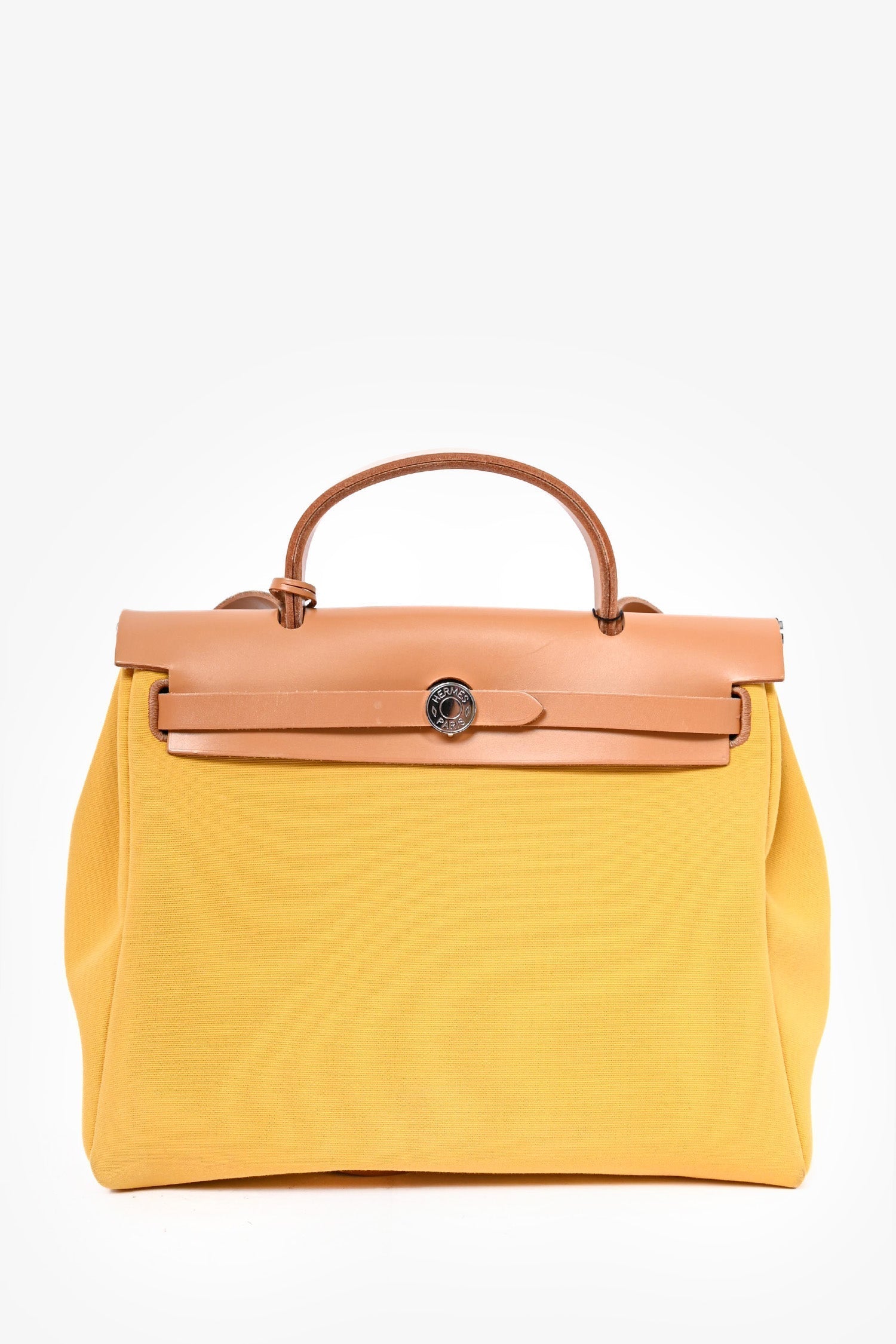 Hermès Brown Leather Yellow Canvas Herbag 31 with Pouch