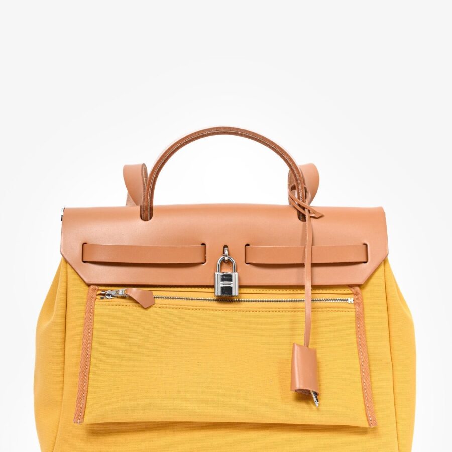 Hermès Brown Leather Yellow Canvas Herbag 31 with Pouch | Studio Nafay