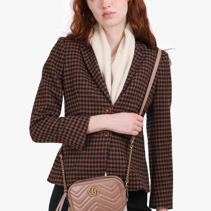 Gucci Nude Calfskin Matelasse Mini GG Marmont Matelassé Camera Bag | Studio Nafay