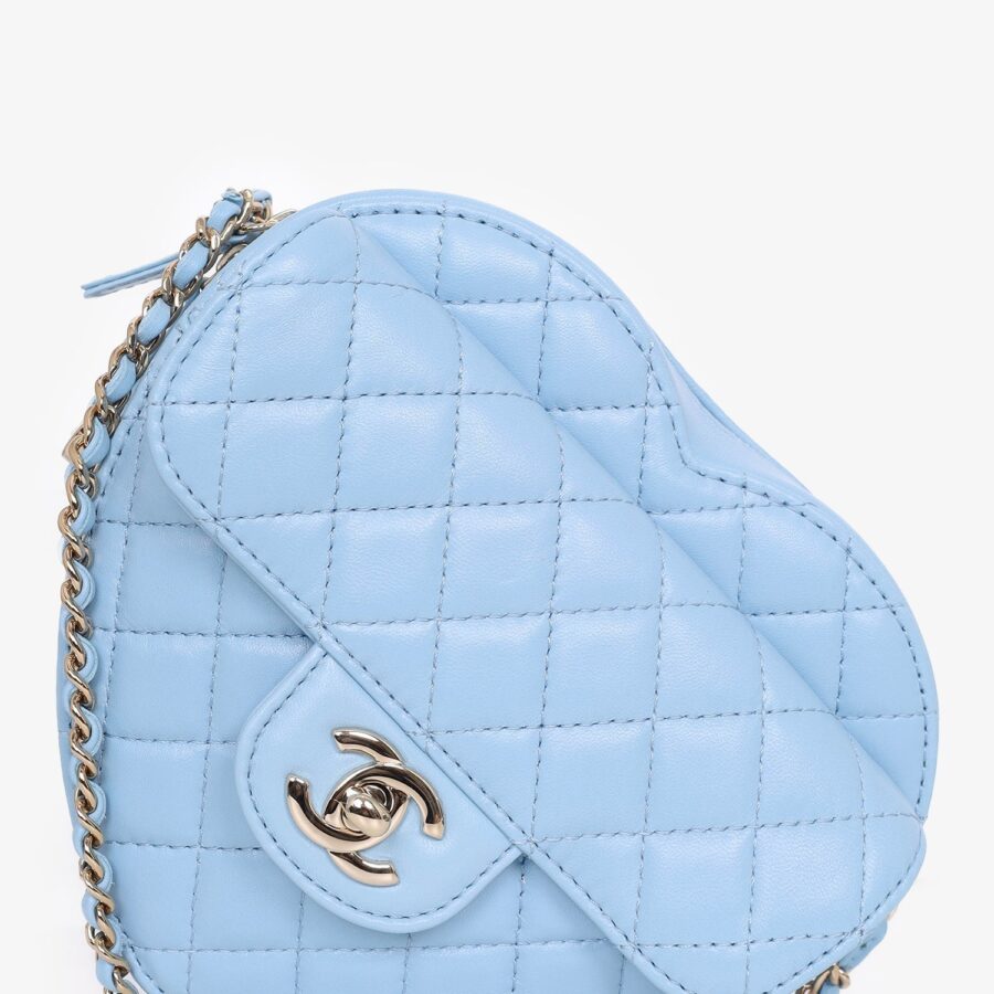 Chanel 22s Baby Blue Quilted Lambskin CC in Love Large Heart Bag | Studio Nafay