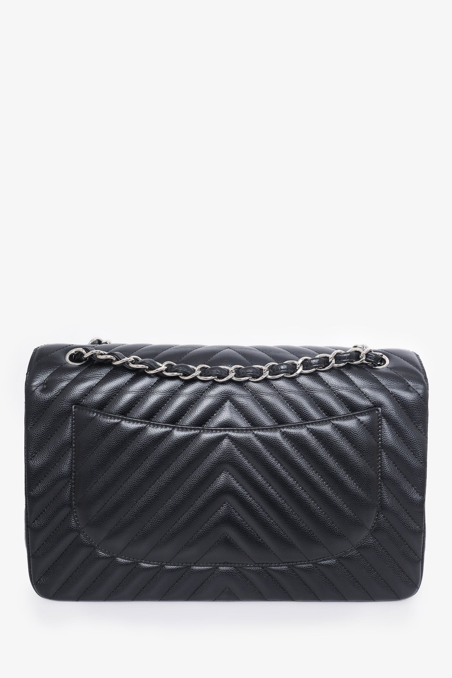 Chanel -17 Black Chevron Caviar Leather Jumbo Double Flap Shoulder Bag