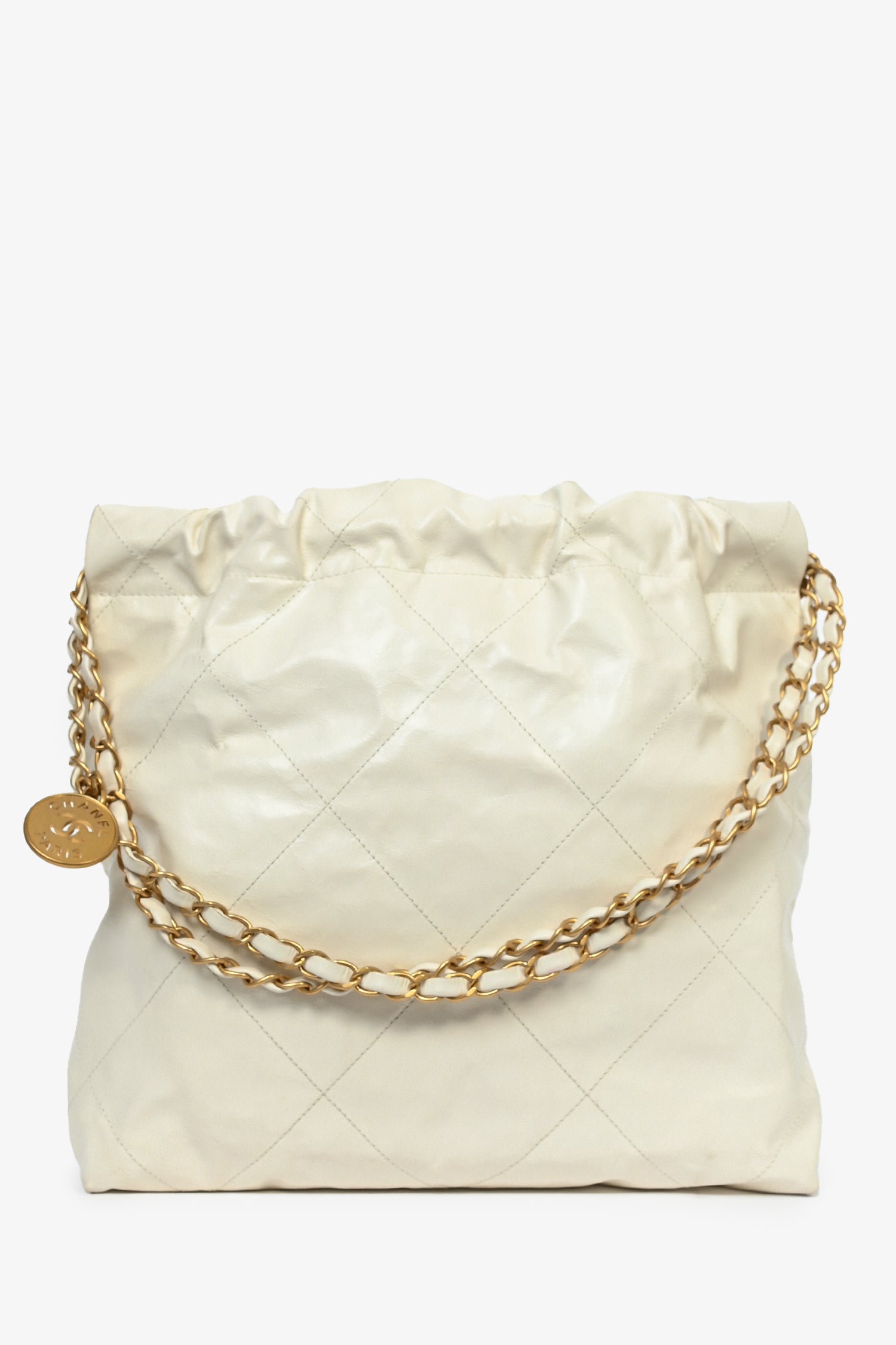 Chanel White Leather Small Chanel 22 Shoulder Bag