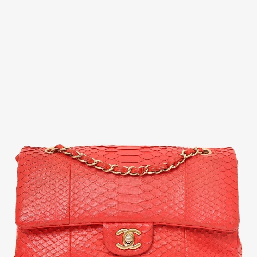 Chanel -17 Red Python Leather Medium Double Flap Bag | Studio Nafay
