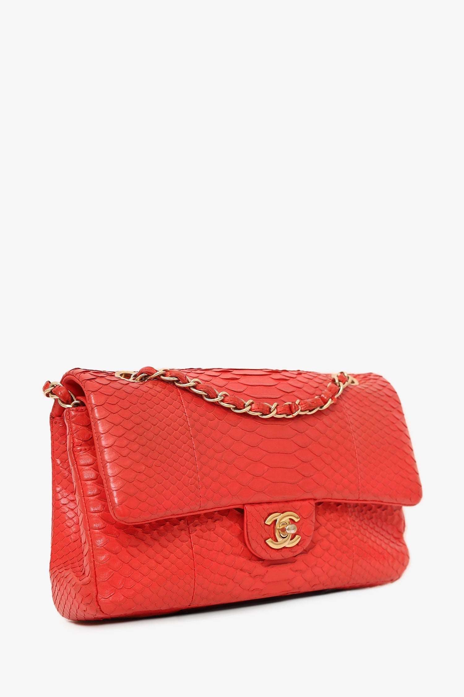 Chanel -17 Red Python Leather Medium Double Flap Bag
